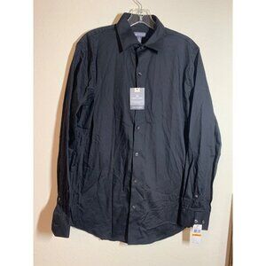 NWT Van Heusen Classic Fit Sateen Stripe Button Down Dress Shirt Black Sz Small